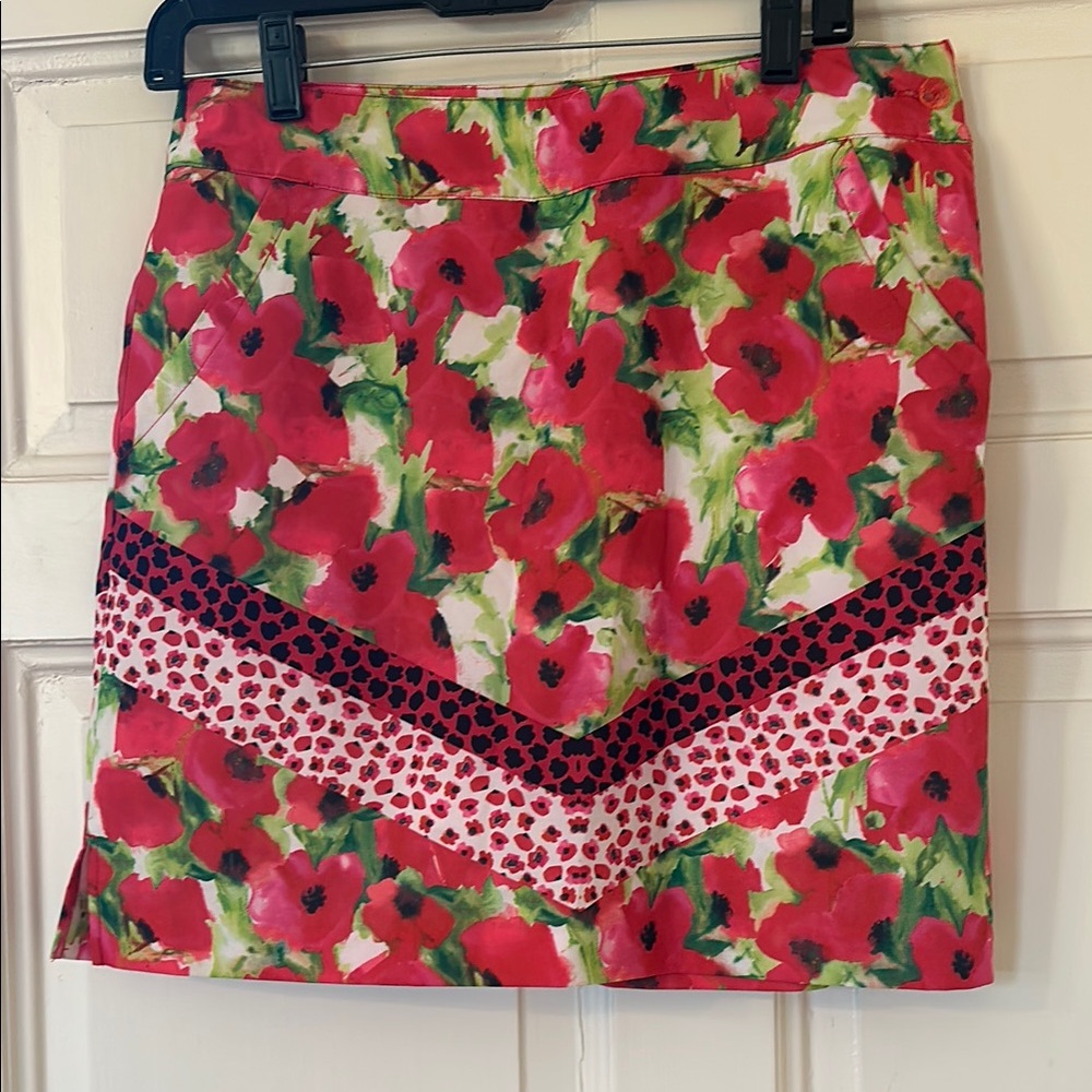Floral Print Skirt - Red and Green